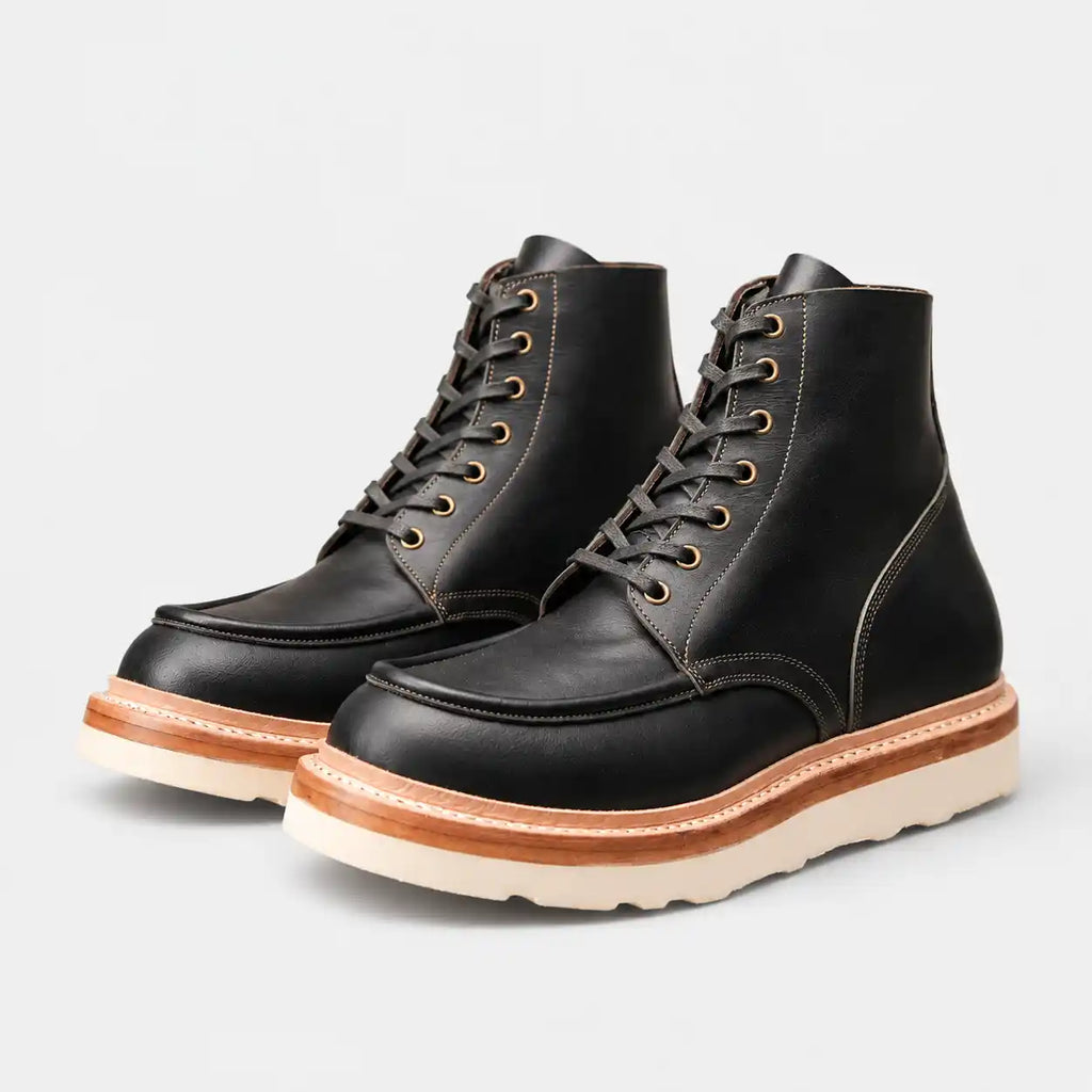 The Ashford — Hand-Lasted Moc Toe Boot - Black