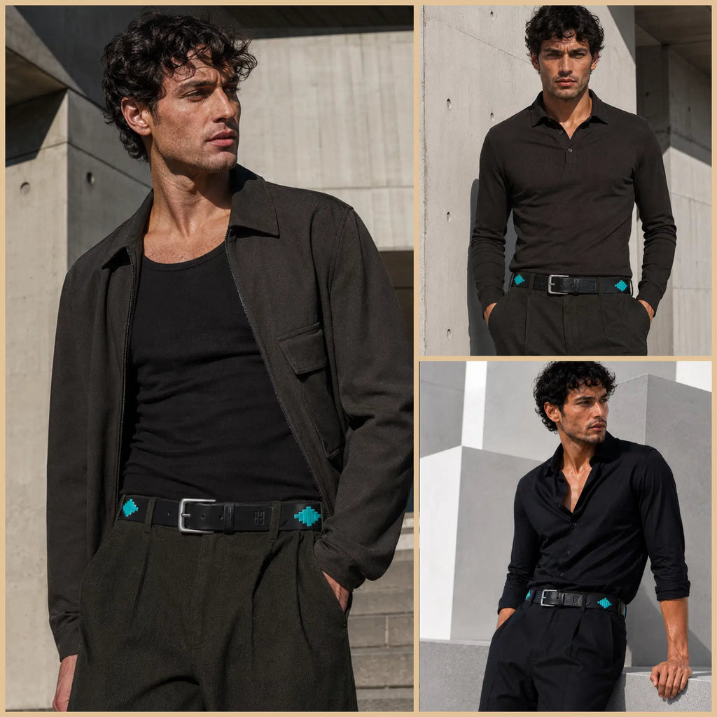 Azure Crest polo belt by Hamerley – collection grid view, premium leather with artisan woven organic cotton thread