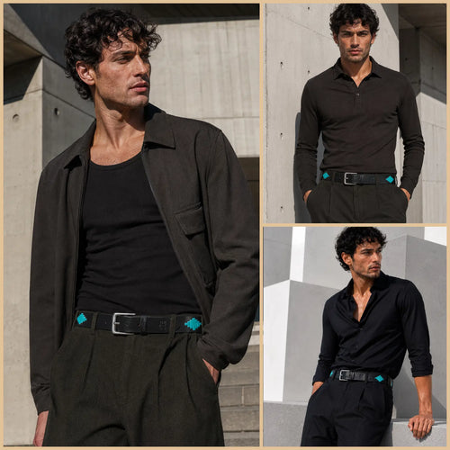 Azure Crest polo belt by Hamerley – collection grid view, premium leather with artisan woven organic cotton thread