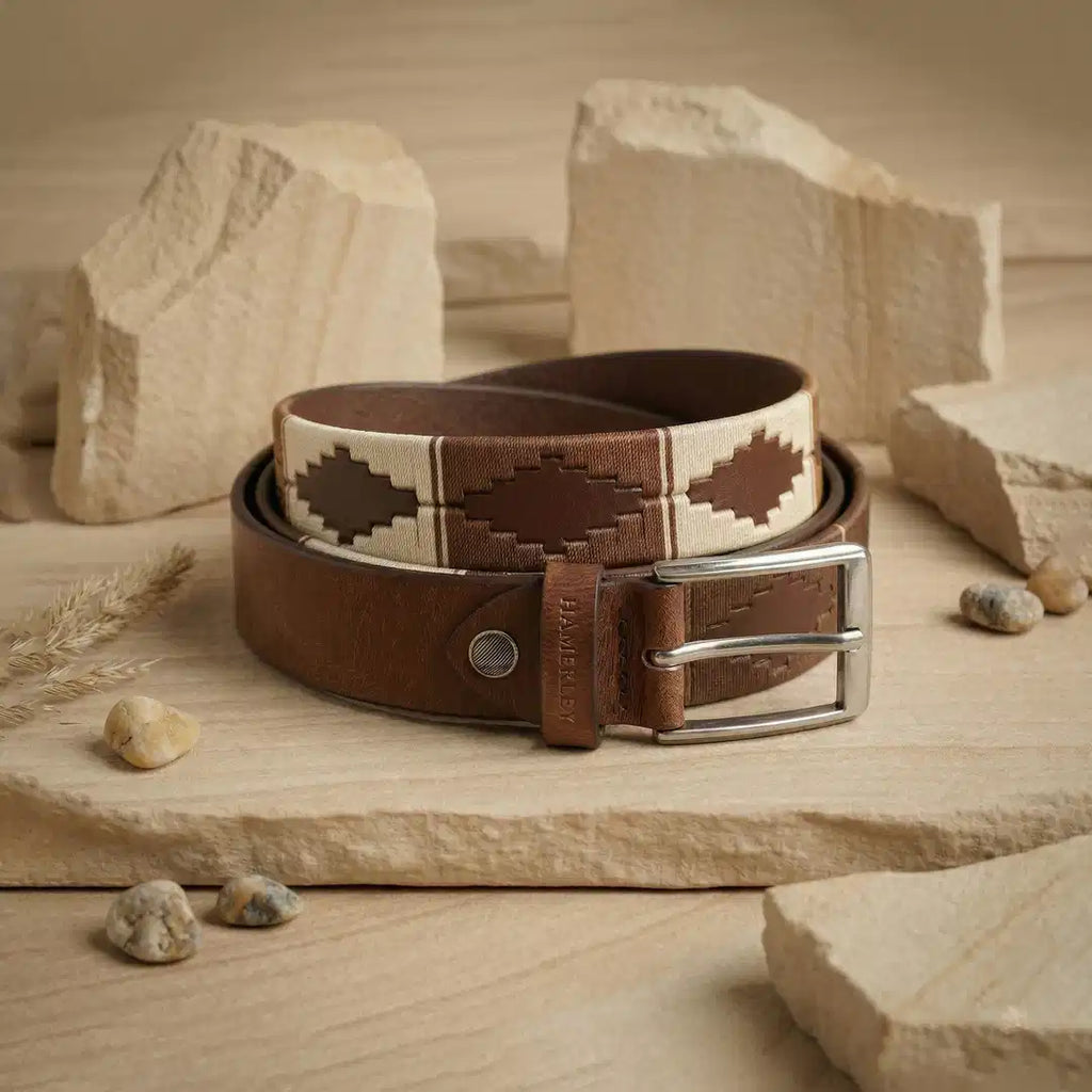 Hamerley Classic Argentine handcrafted polo belt – timeless Argentine-inspired genuine leather design, neutral tones, front view