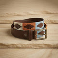 Hamerley Pampa Horizon handcrafted polo belt – earth tones and sky hues woven on premium genuine leather, front view