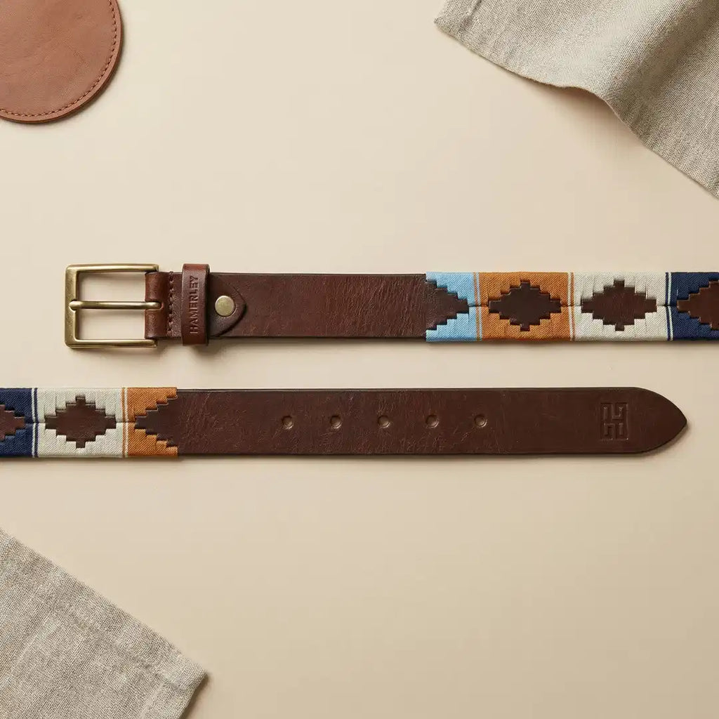 Hamerley Pampa Horizon polo belt lifestyle – understated earth tone leather belt worn with smart casual attire