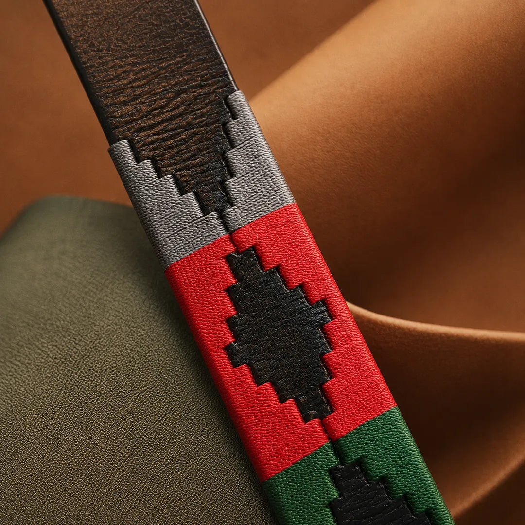 Hamerley Sovereign Field belt detail – hand-woven organic cotton thread close-up, heritage polo belt pattern