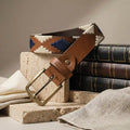 Hamerley Amber Ridge handcrafted polo belt – warm tan genuine leather with artisan woven pattern, front view